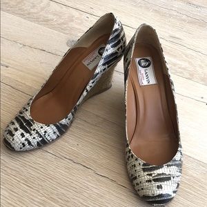 Lanvin Lizard Print Wedge Espadrilles Size 38